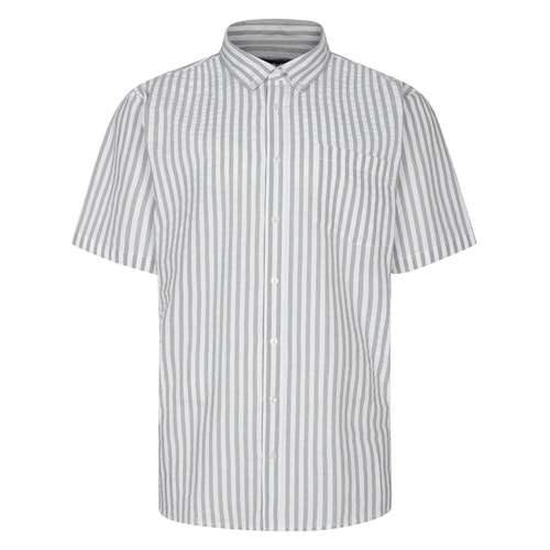 Bigdude Striped Seersucker Button Down Shirt Grey